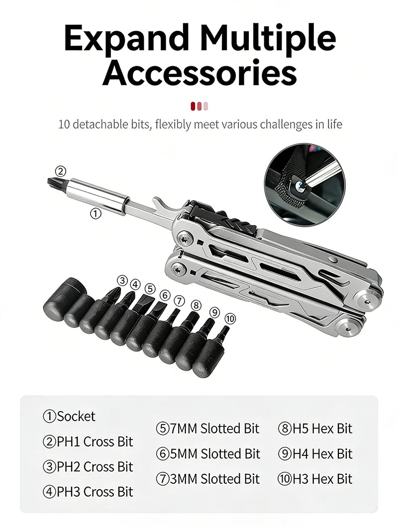 16-in-1 Plier EDC Multitool Screwdriver Folding Plier Set Multi Tool Multifunction Pocket Knife File Ruler Camping Hand Tools