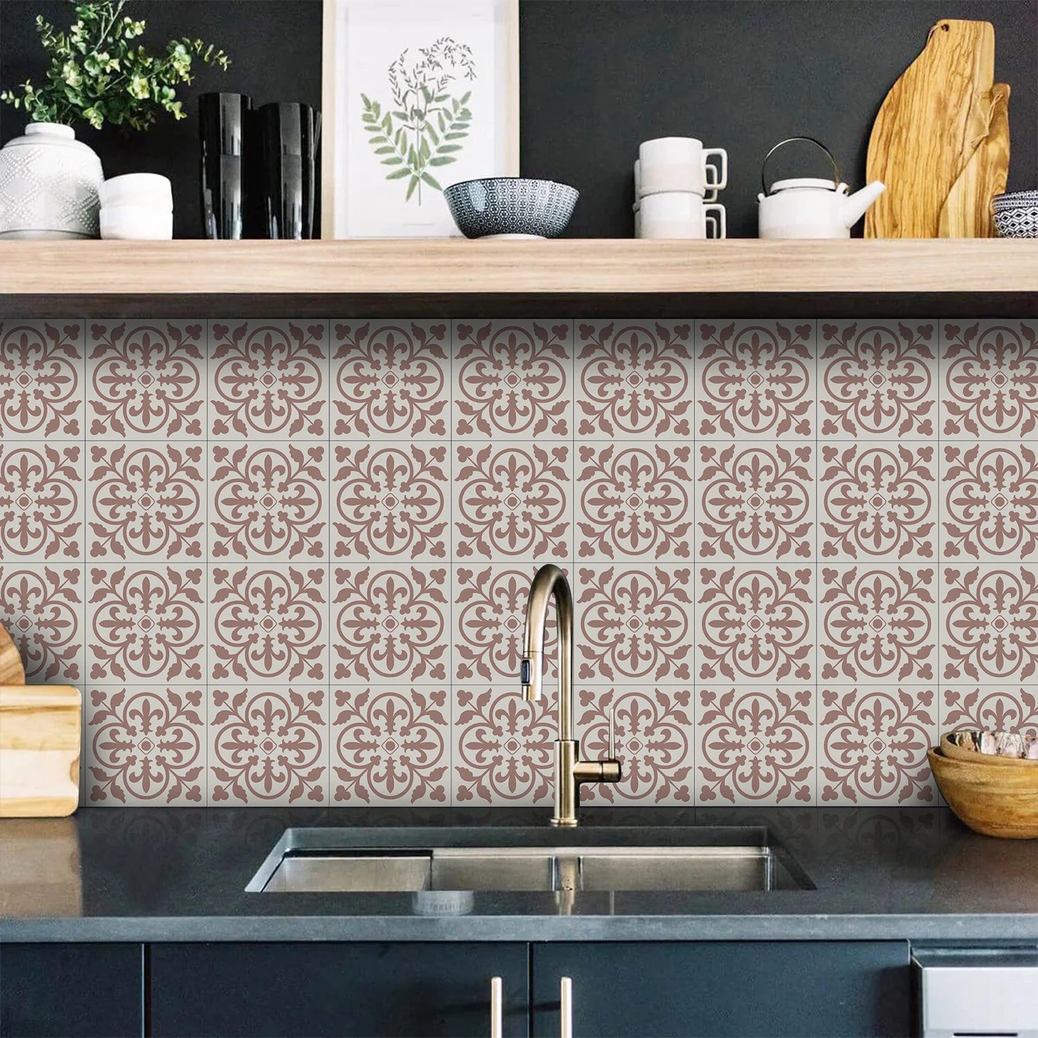 15x15cm Moroccan Style Peel and Stick Tile Stickers, Self Adhesive Waterproof Wall Decor for Kitchen Bathroom (ART Series)