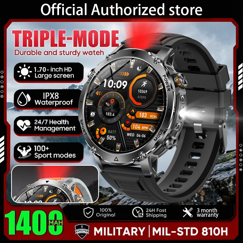 Black silicone strap smart watch with round silver case and black digital display.