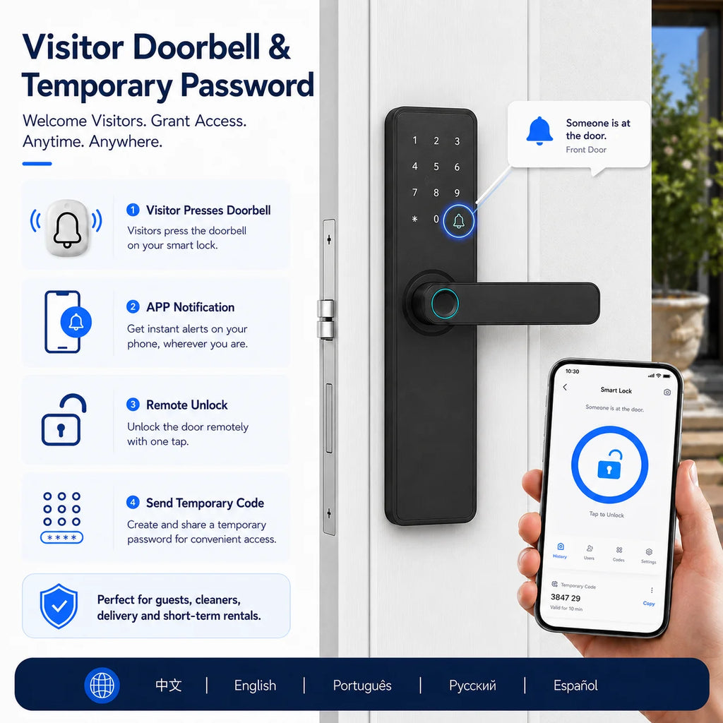 EU Warehouse Tuya Smart Fingerprint Door Lock APP Remote Unlock Password IC Card Key Temporary Code for Airbnb Home Office Fast Delivery