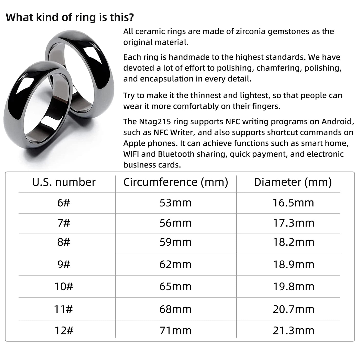 Ntag215 NFC Smart Ring - Programmable Ceramic Biometric Health Monitor Tidesmit