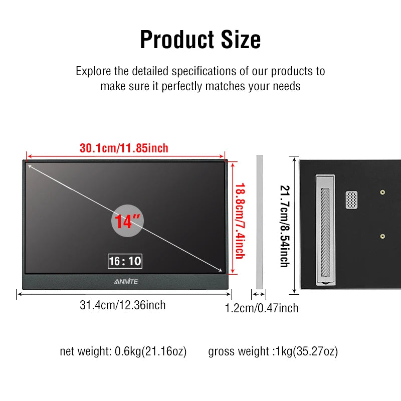 11.6/14/16/18.5 Inch Wireless Projection Monitor Automatic rotation Portable Display for Laptop, Mac and Phone WiFi Projection