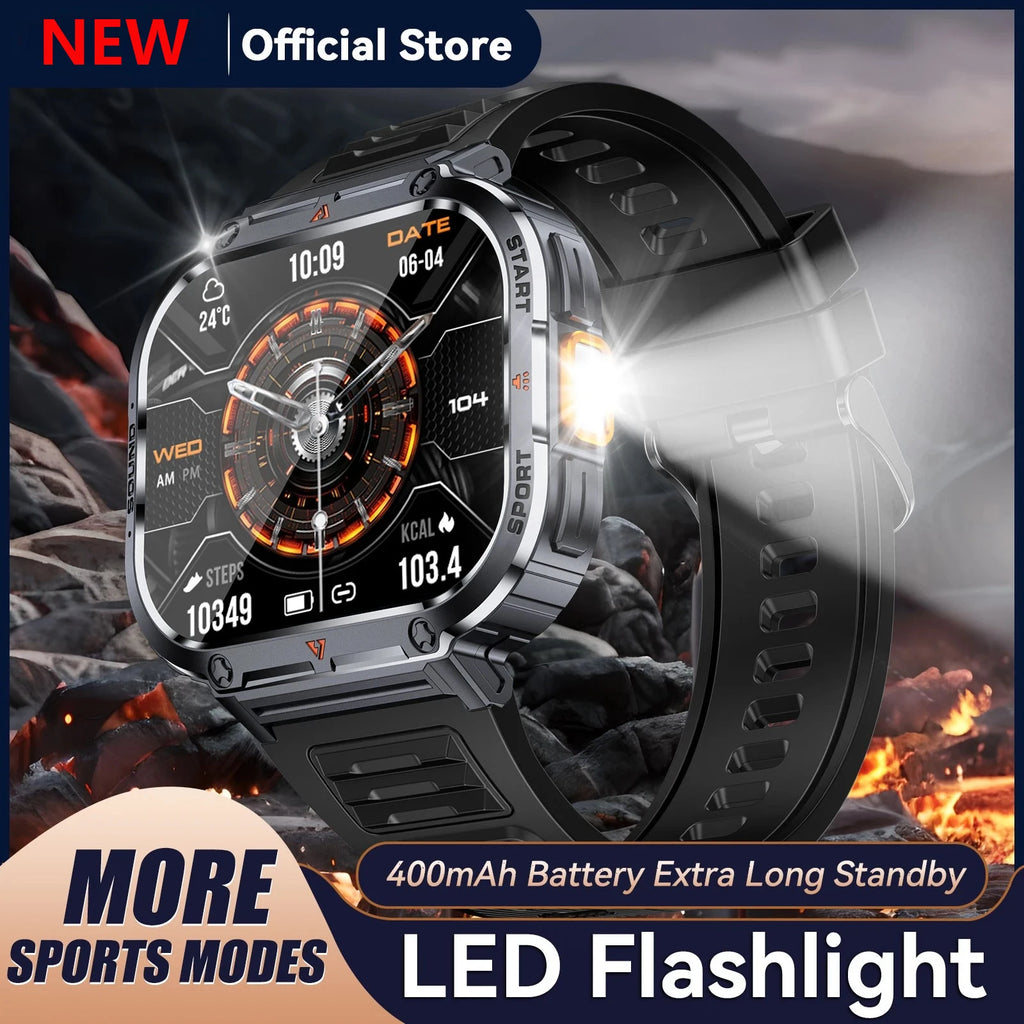 New Smart Watch Men LED Light Flashlight BT Call Music Player Sport Fitness Bracelet Calories Ultra Large Screen Smartwatch