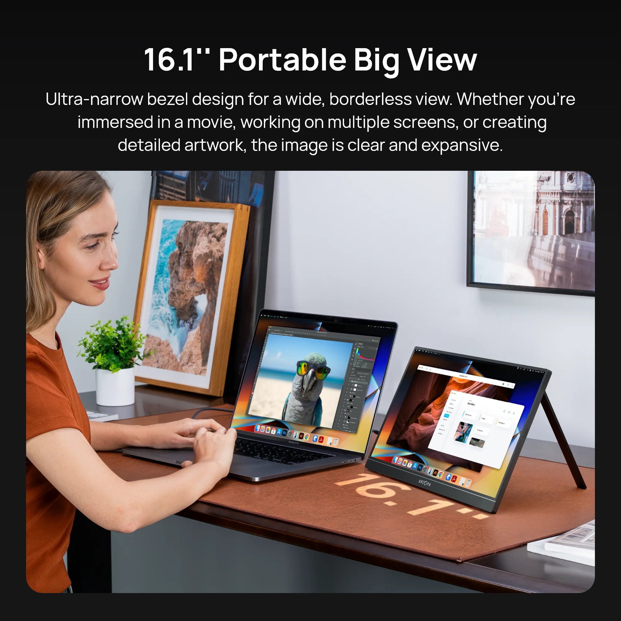 ARZOPA 16.1'' 100% sRGB 1080P FHD Portable Monitor IPS Screen Second Monitor External display Z1C