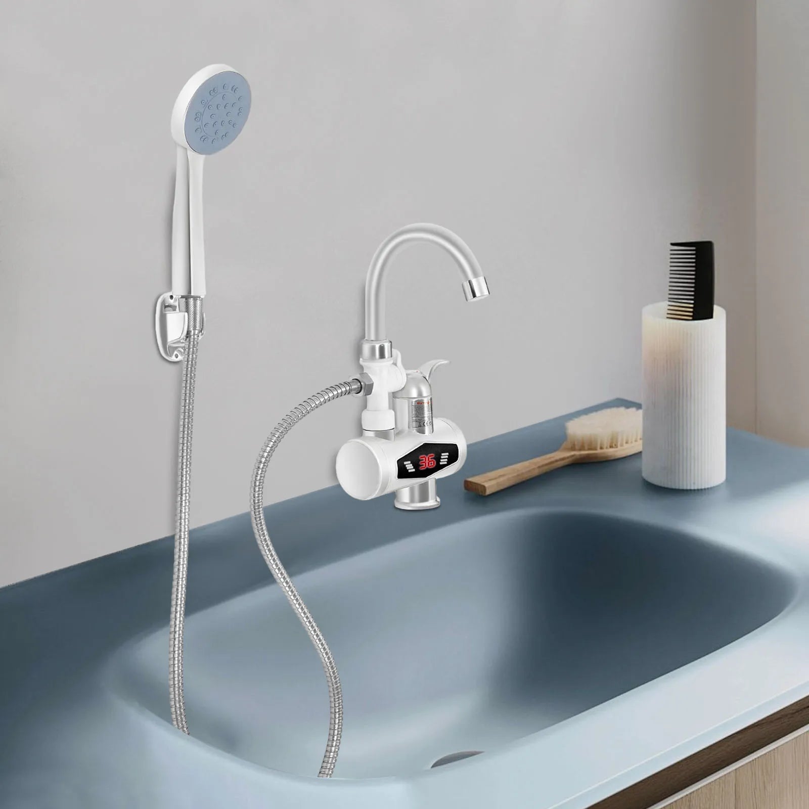 3000W Electric Hot Water Faucet, 360° Rotatable Instant Water Heater with LCD Display, Tankless Electric Tap with 3-Mode Heating for Kitchen, Bathroom, RV (IPX4 Waterproof)
