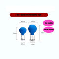 Two blue silicone and glass facial cupping tools of different sizes, labeled for eye and facial use with dimensions.