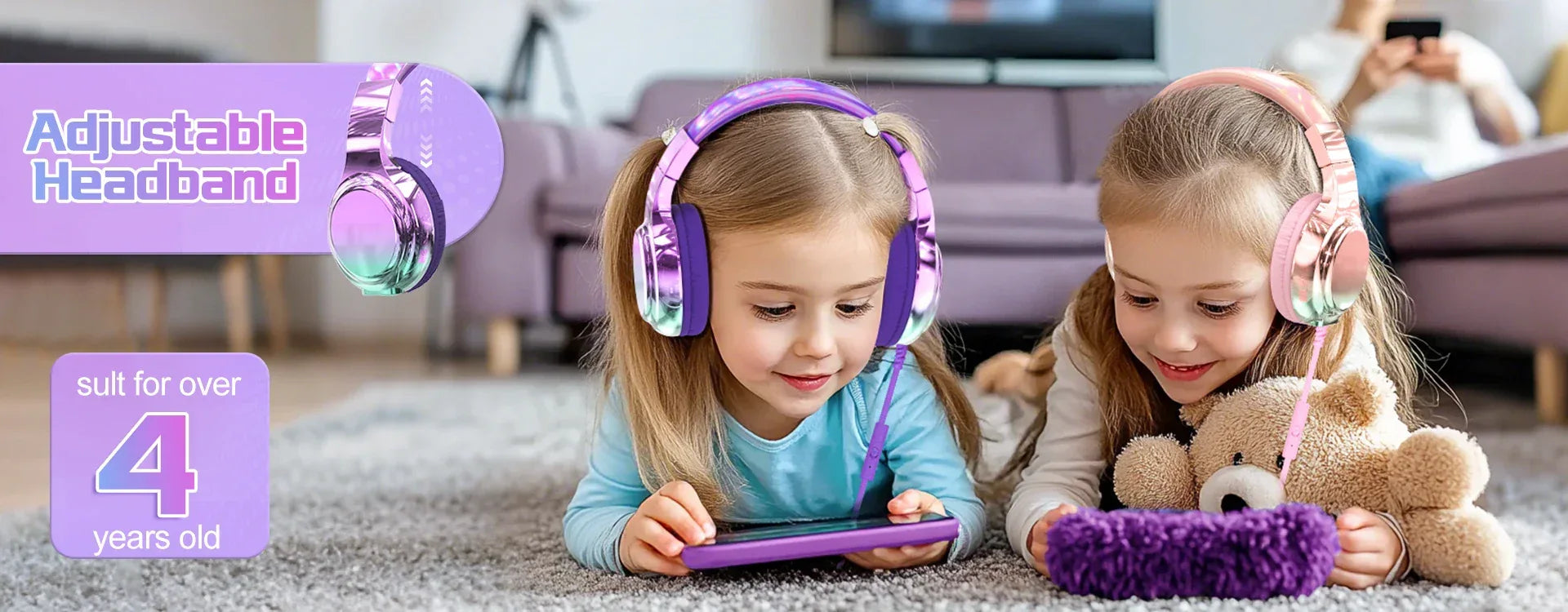 Kids Headphones Wired for School 85/94dB Volume Limiter Foldable Stereo Sound Headset with Mic for Kids Girls Learning Tablet PC Tidesmit