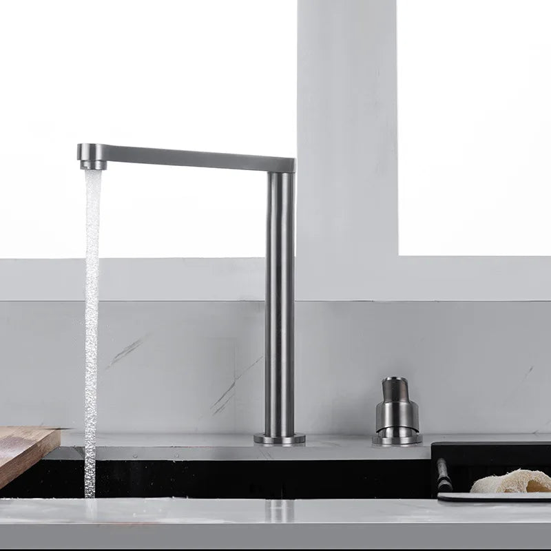 304 Stainless Steel Sink Faucet Hidden Lifting Folding Kitchen Faucet Hot and Cold Mixed Water Separate Sink Tap Dual Holes