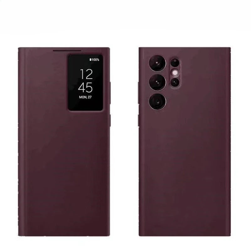 Samsung Galaxy S22 Ultra Clear View Flip Case - Leather Protective Cover China Mainland Tidesmit