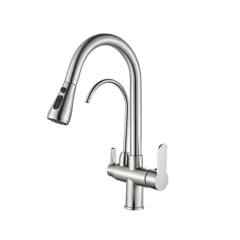 Kitchen Faucet Pull Down Sprayer Dual Handle Stainless Steel Kitchen Tap with Drinking Water Outlet for Water Filter