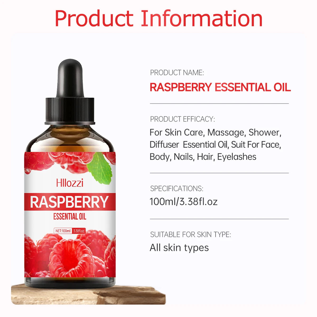 Raspberry essential oil is suitable for skin care, bath use, and diffusers and is suitable for all skin types.