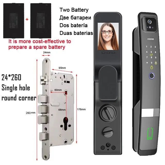 WiFi Tuya APP English/Russian/Spanish/Portuguese Voice Digital 3D Face Recognition Fingerprint Smart Door Lock