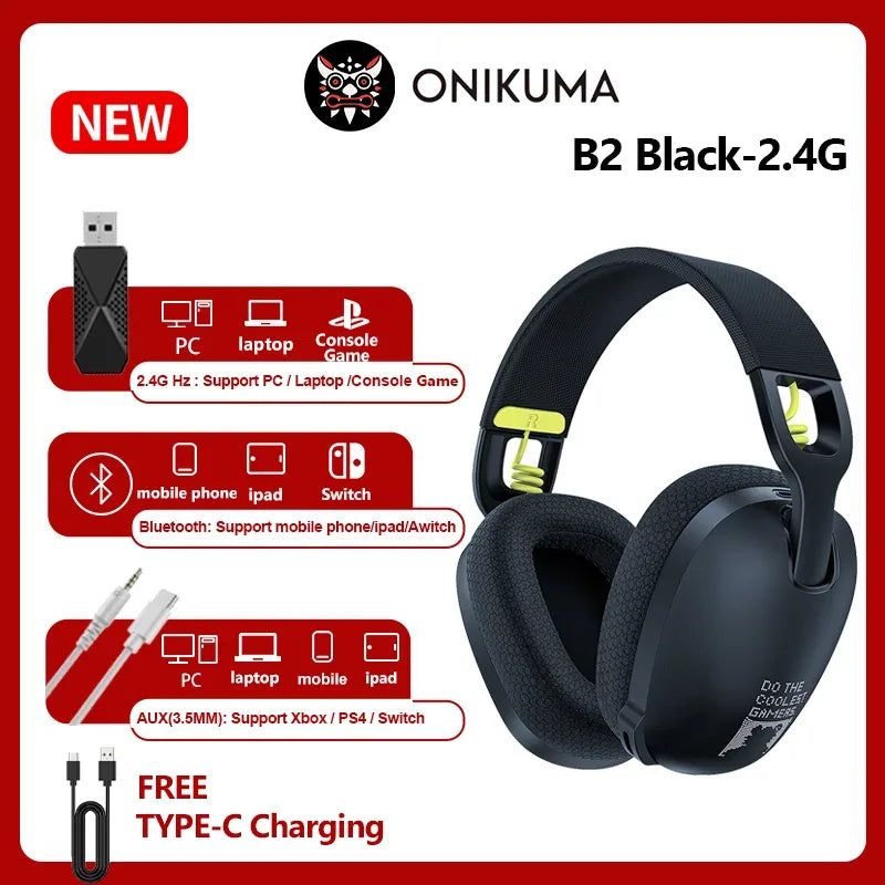 Wireless Gaming Headset 2.4GHz USB Mic B2 Series by Tidesmit B2-Black Tidesmit
