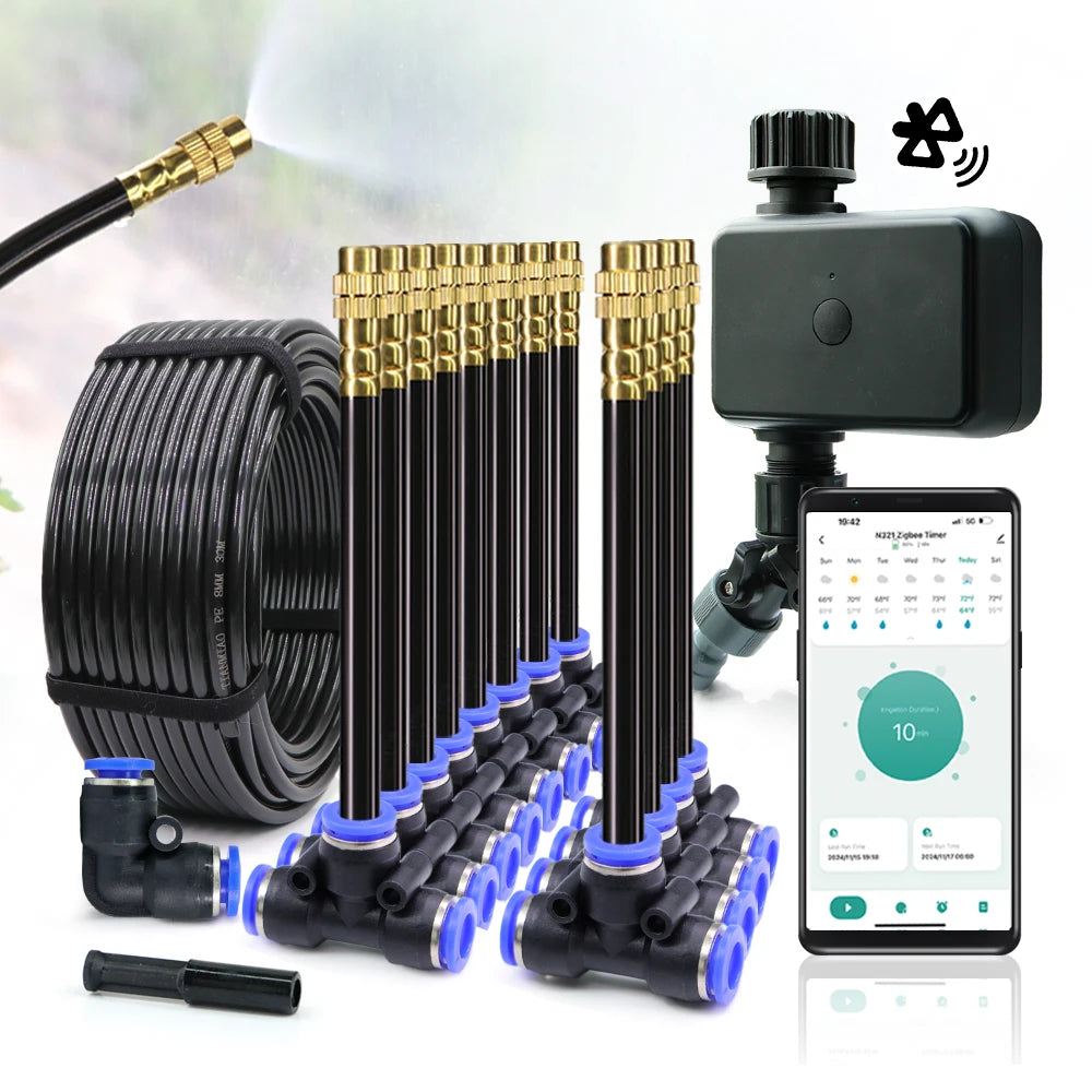 30-10m Garden Bluetooth Smart Single-channel Timer Irrigation Set Quick Connect 360° Adjust Adjustable Atomized Watering System