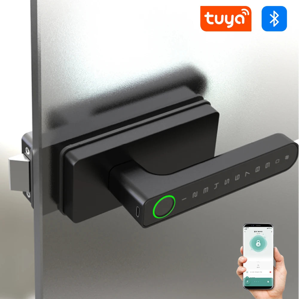 Smart Aluminum Alloy Glass Door Knobs Rotation Lock With Tuya App + Key Knobset Handle Metal Door Knob Lock For Bedroom Bathroom