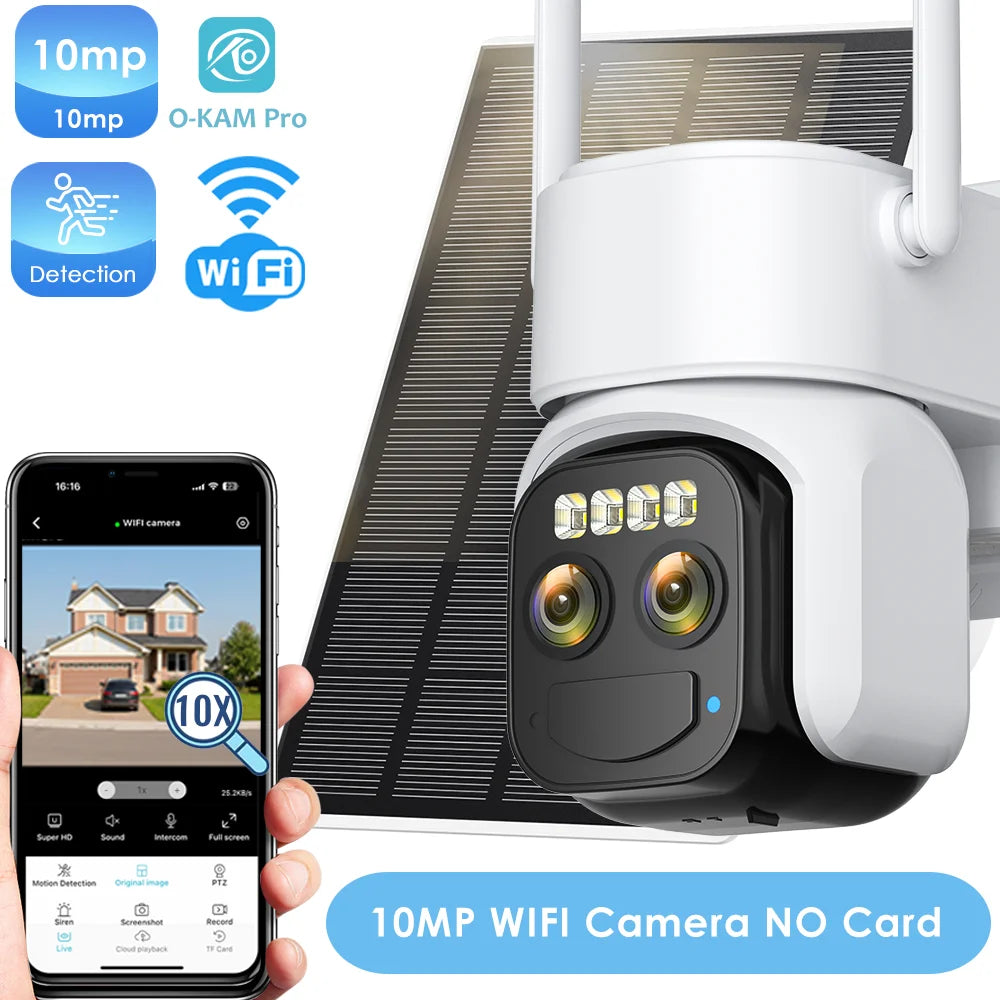 10MP Outdoors Solar Camera 5K PTZ IP 5G Wifi Camera Built in 7500Mah Battery Human Ai Auto Detect Tracking Surveillance Camera