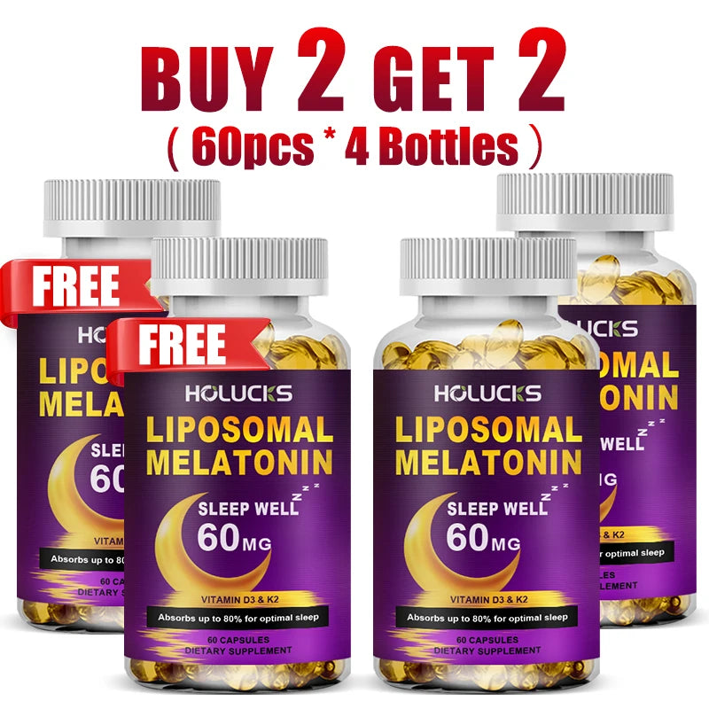 Buy 2 Get 2 Free! Liposomal Melatonin Capsules, Support Insomnia Relief & Jet Lag Recovery, Quick Sleep Onset & Restful Nights
