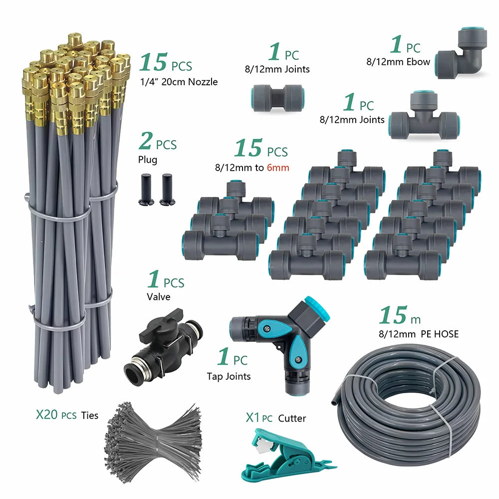 3/8" PE Hose Flexible 360° Bending Adjustable Atomization Nozzle Irrigation Set Quick Connection Garden Spray Watering System