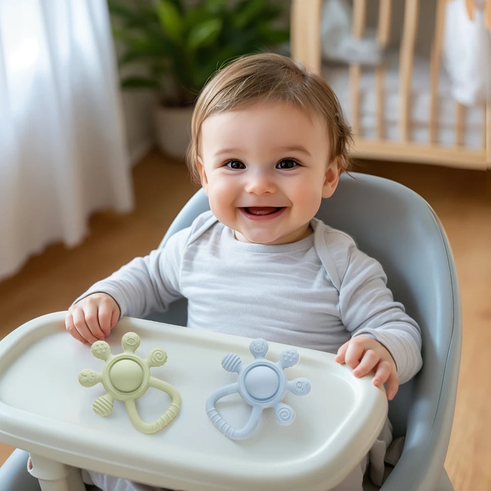 Baby Rattle Silicone Teether Food Grade Teething Rattle Baby 0-12 Toys Sensory Toys for Toddlers Silicone Hand Bell Silicone Toy