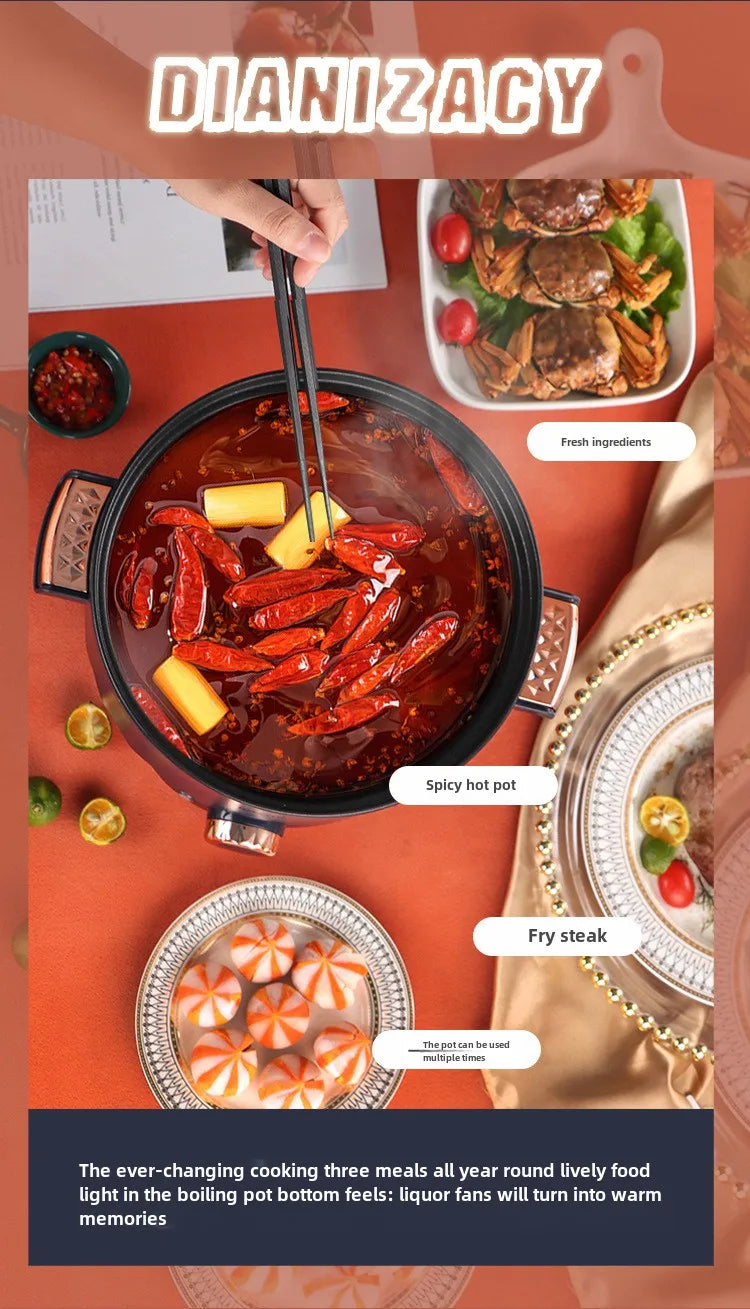 Non-stick electric hot pot multi cooker product features with cooking lid and control knob