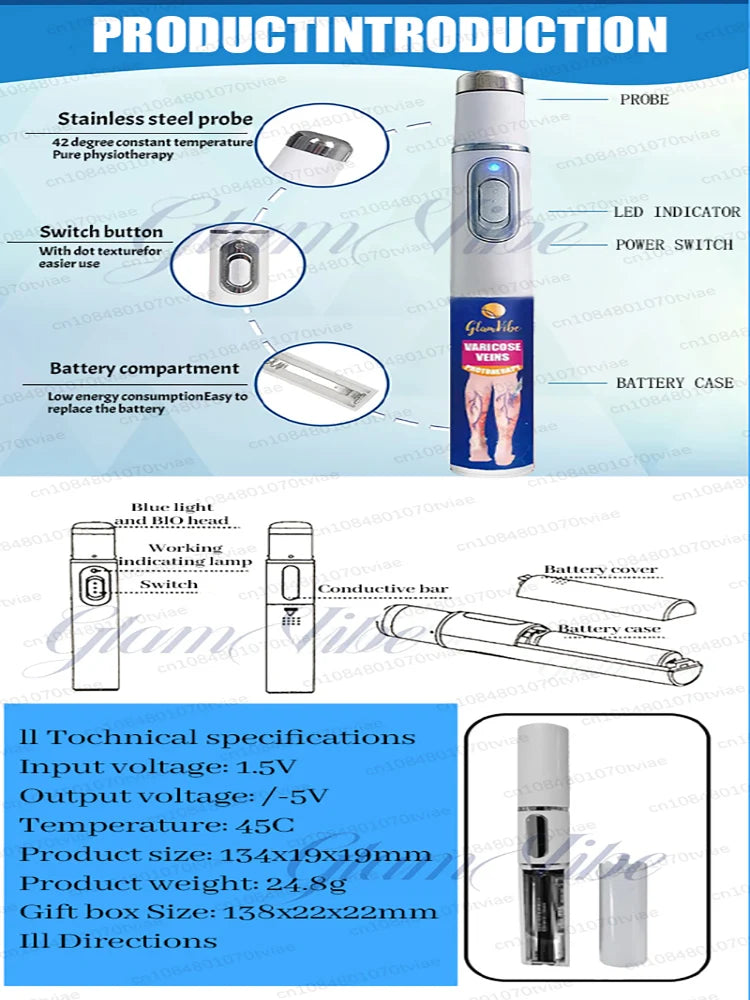 Blue Light Pen for Leg Health - Portable Wellness Therapy Device Relaxation Treatment Tidesmit