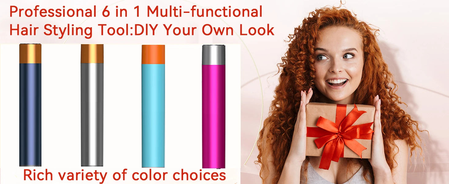 SenCiciMen 6-in-1 multi hair styler set, available in various colors including blue, silver, turquoise, and pink.
