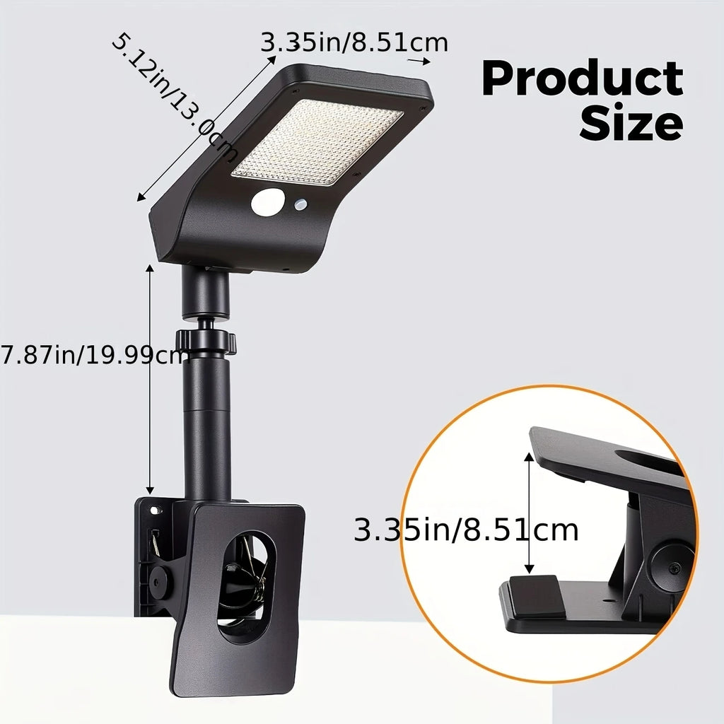 2 Clip-on Solar Wall Lights, Adjustable Waterproof Fence Lights with Motion Sensors; Compact And Portable Outdoor Path Lights Suitable for A Variety Of Scenarios, Including Homes, Garages, Porches, Mailboxes, Camping, Emergen