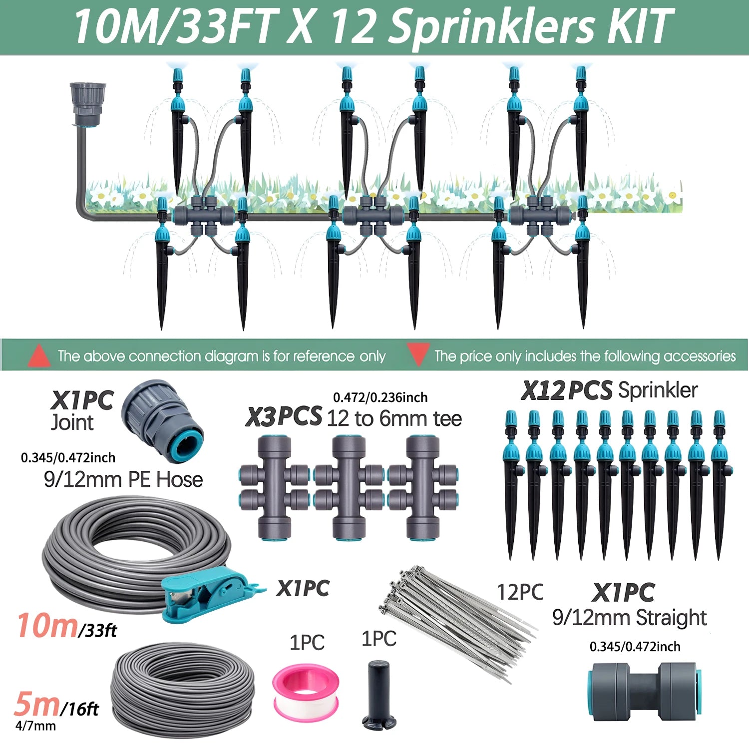 3/8" 12mm PE Hose 360° Adjustable 2-in-1 Misting Quick Connect Sprinkler Micro Dripper Sprayer Garden Irrigation Watering System