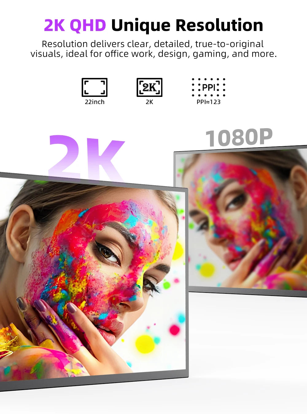 UPERFECT QLED Computer Display 22" Monitor 2K 1440P 100% Adobe RGB 10Point Touch Screen With Stand For Laptop PC Mac Phone Game