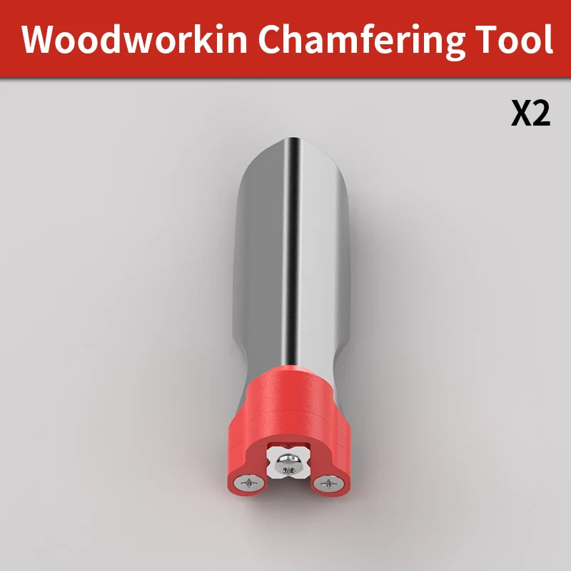 Wood edge chamfering trimming tool, red handle and gray blade