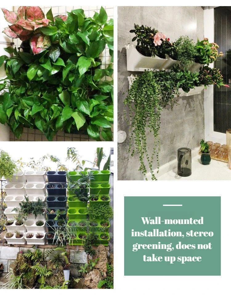4PCS Flower Pots Wall Hanging Planters Stackable Planter Garden Plastic Pots Vertical Succulents Plant Home Balcony Decoration