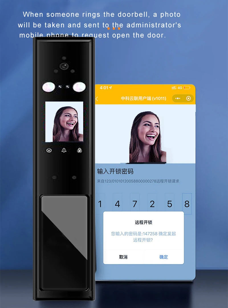 Intelligent Lock for Apartment Face and Palm Vein Recognition Smart Door Lock With Camera Cat Eye Fingerprint Door Lock