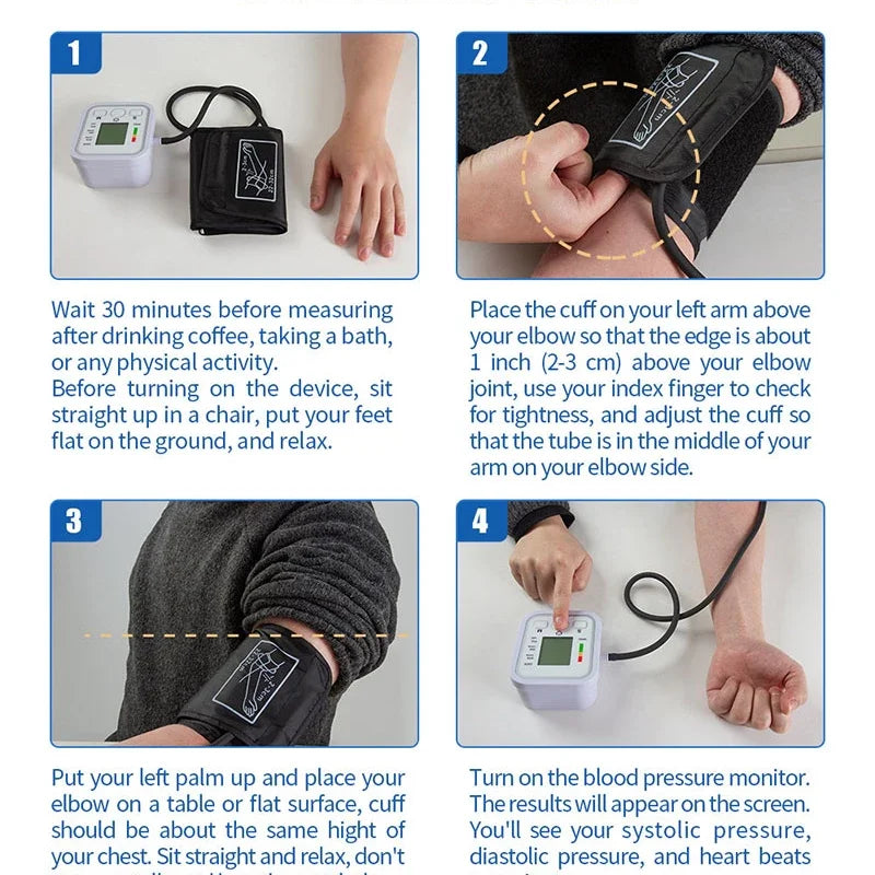Digital Blood Pressure Monitor Upper Arm Cuff Home Use Automatic BP Tonometer Sensor Pulse Rate Meter Sphygmomanometer