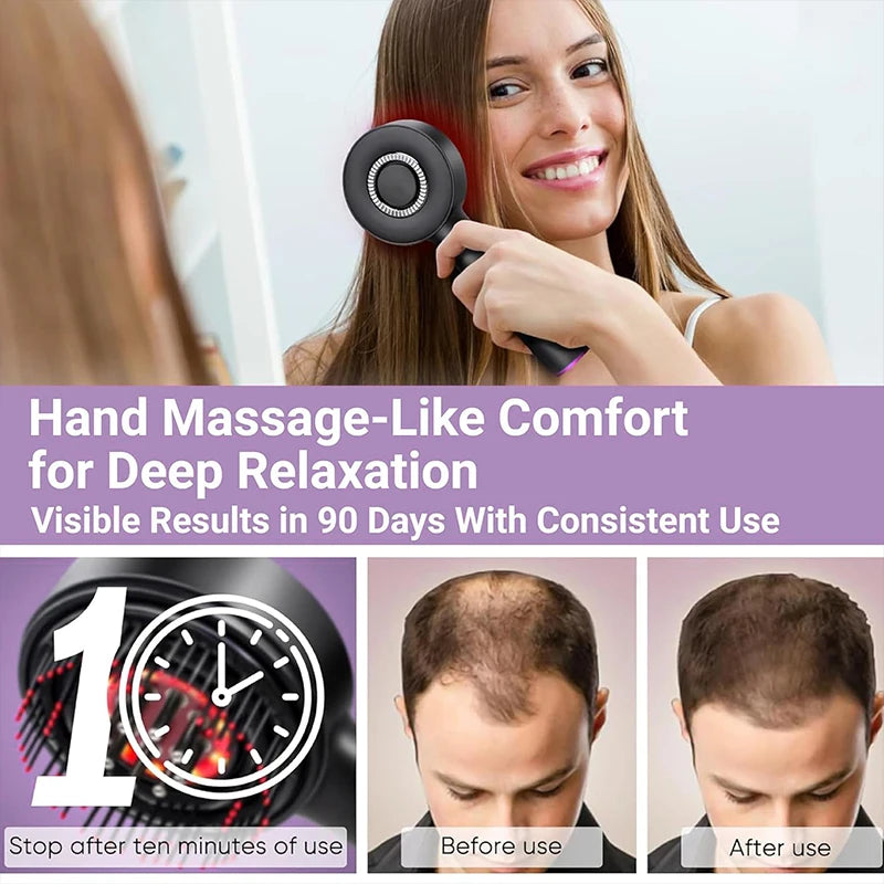 Electric Scalp Massager Comb for Hair Growth - Portable Red or Gray Device Relaxation Treatment Tidesmit