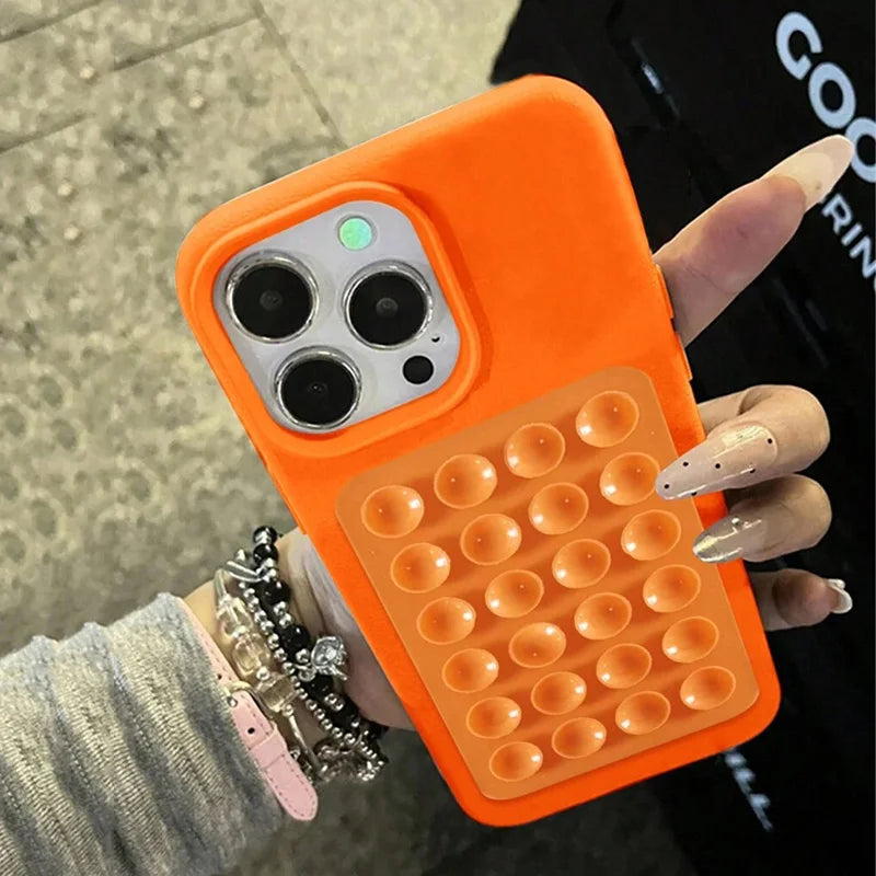 iPhone 17 Pro Max Case with Suction Cup Stand Litchi Leather Tidesmit