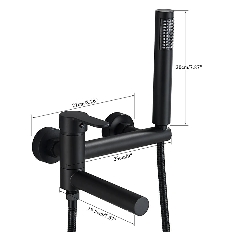 Matte Black Bathtub Faucet Swivel Spout Shower Faucet Wall Mounted Hot Cold Water Mixer For Bathroom Chrome Bath Shower Faucet