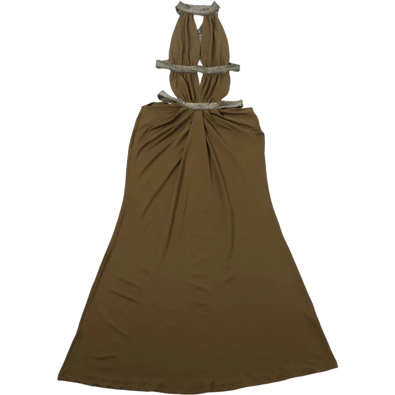 Sexy Women's Maxi Dress Halter Hollow Out Backless Sleeveless Ruched Evening Long Dresses Party Chic Robe Green Purple Summer