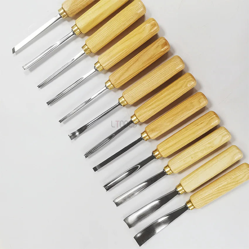 NEW 12pcs Woodworking Chisel Manual Wood Chiseling Wooden Handle Gouges for Carving Wood Carpenter DIY Carving Knife Hand Tools