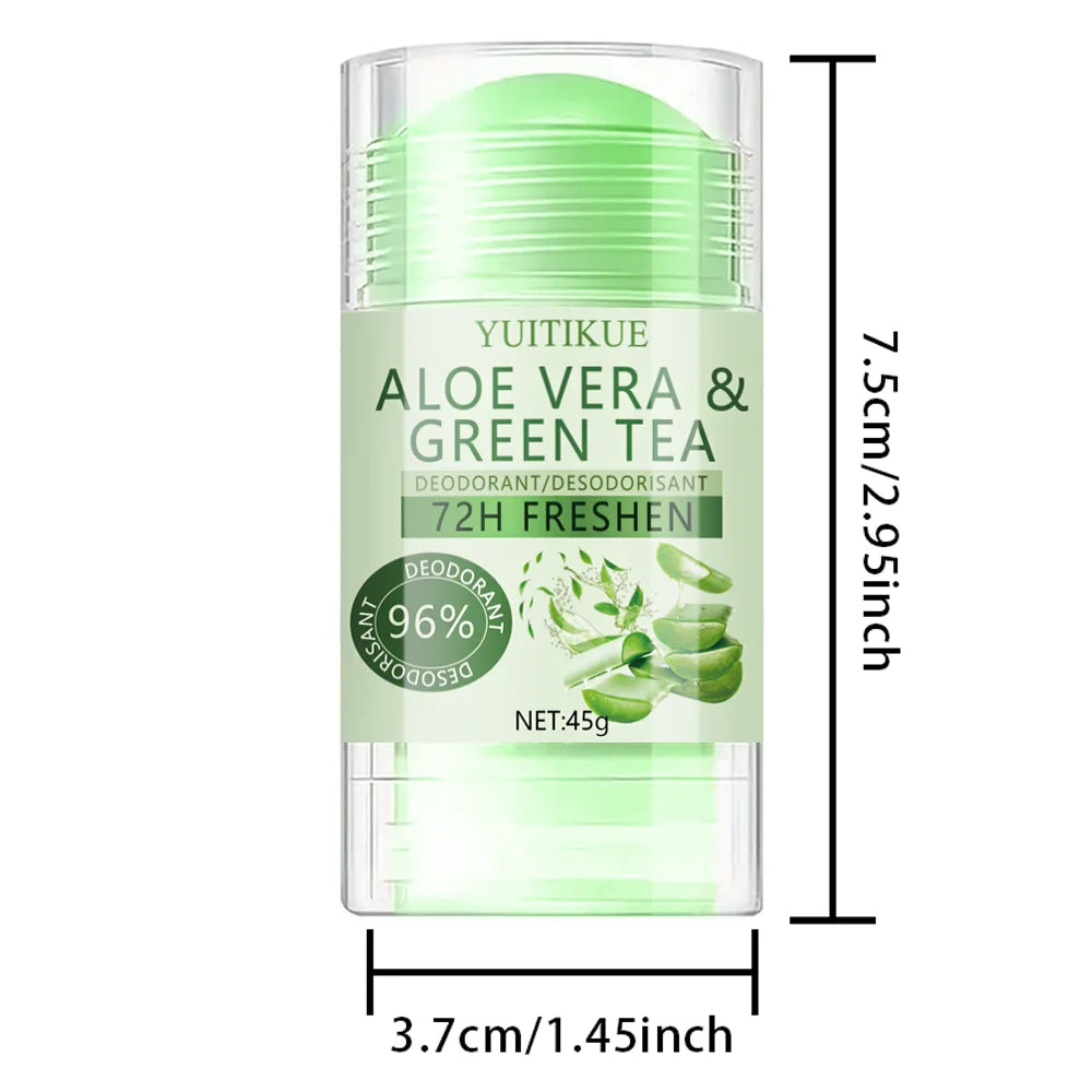 Tidesmit YUITIKUE Aloe & Green Tea Deodorant 45g providing 72H whole body fresh 96% odor control and sweat protection