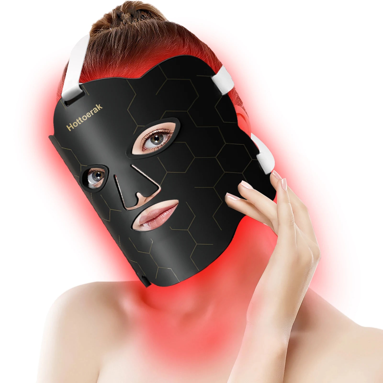 Hottoerak flexible black silicone LED face mask for red light therapy skin care and facial rejuvenation.