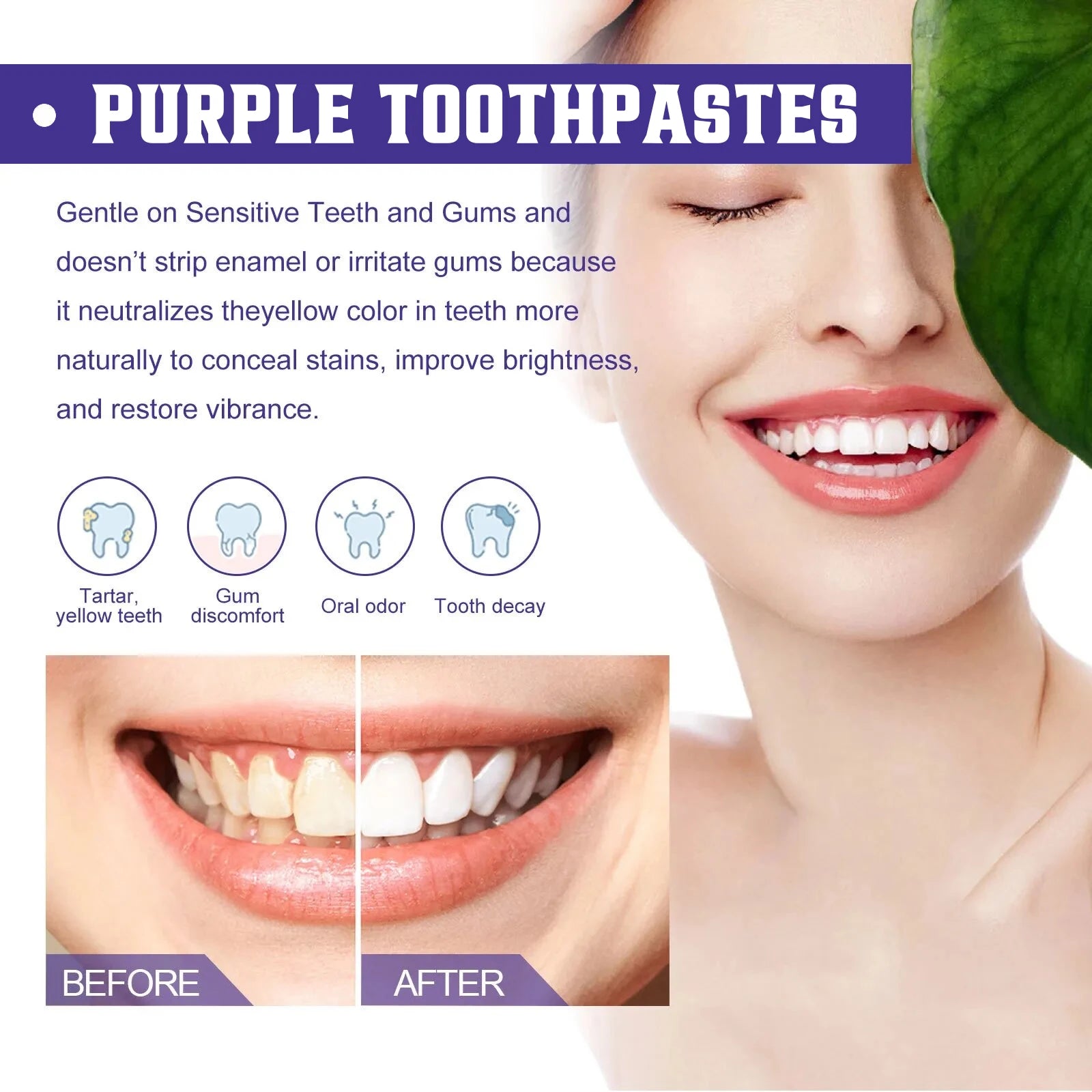 Tidesmit purple teeth whitening toothpaste for removing deep smoke stains and protecting gingival health
