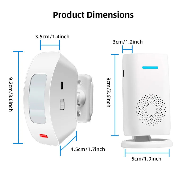 Fuers Wireless Doorbell Welcome Chime Bell Alarm with PIR Motion Sensor Detector Chime for Home Store Shop Office 433mhz