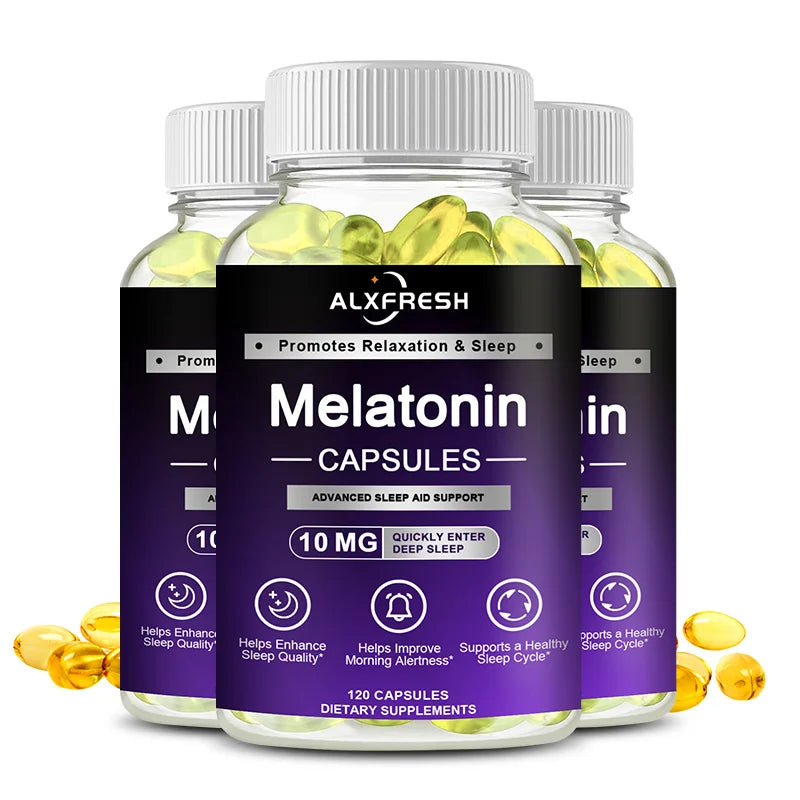 Alxfresh Melatonin 10mg with B6 | Promotes Relaxation Vegetarian, Non-GMO, Gluten Free Dietery Supplement 120/60 Capsules