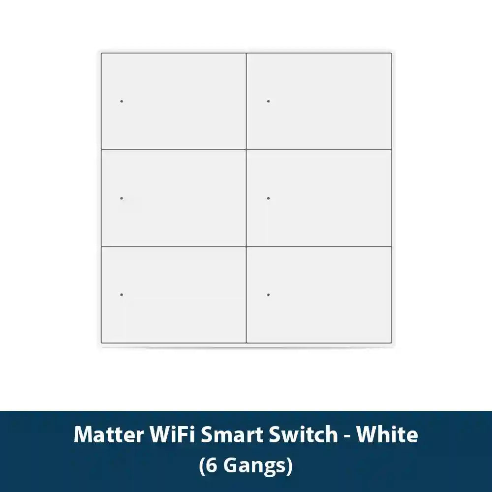 Matter Smart Wall Light Switch WiFi | 1-6 Gang Multi-Room Control White 6-Gang Tidesmit