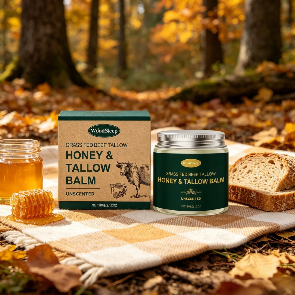Woodsleep Organic Grass Fed Beef Tallow Balm Lifting Facial Rejuvenation Deep Hydration Face Care Unscented Tallow Honey Cream