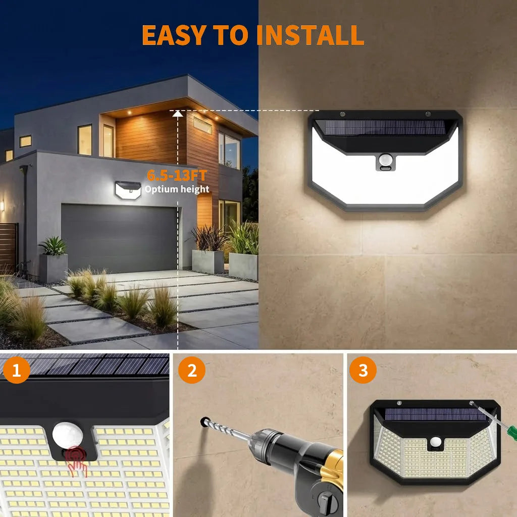 300 LED Solar Outdoor Lights 270° Wide Angle Motion Sensor Security Wall Lamp IP65 Waterproof for Garden