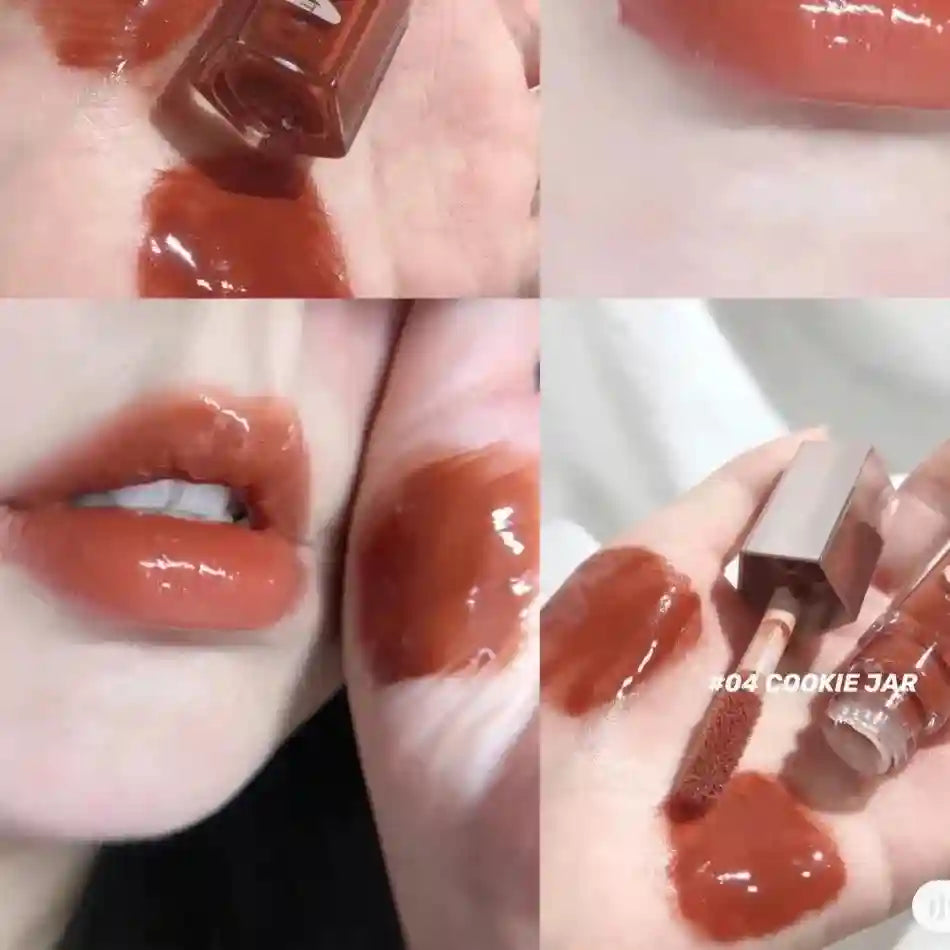 Tidesmit Fenty Beauty multicolor transparent lip gloss texture close-up featuring glitter plumping liquid lipstick