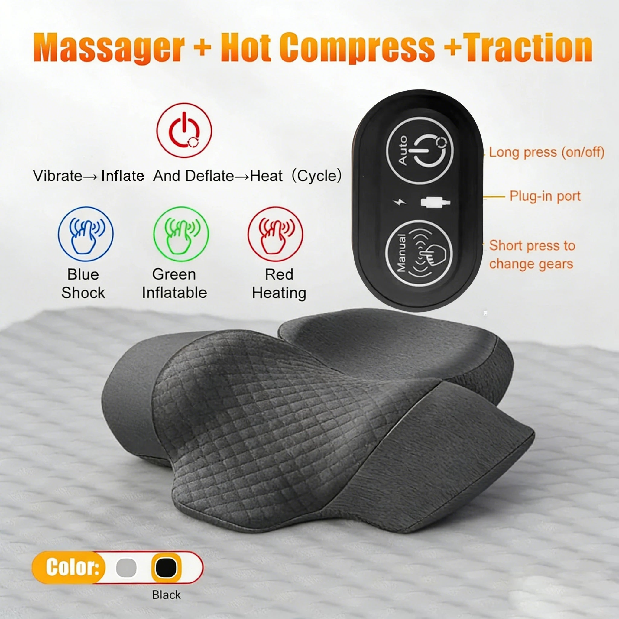 Electric Neck Massager with Heat and Cervical Traction by Tidesmit Back Massage Instrument Hot-Traction C Tidesmit