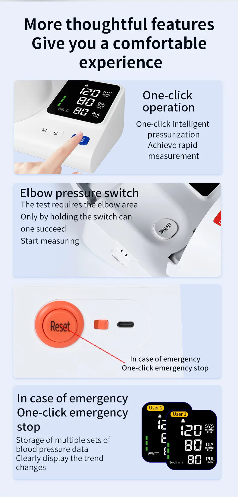 Upper Arm Electronic Blood Pressure Monitor, Household Medical Voice BP Monitor for the Elderly, Large Screen, Memory Function