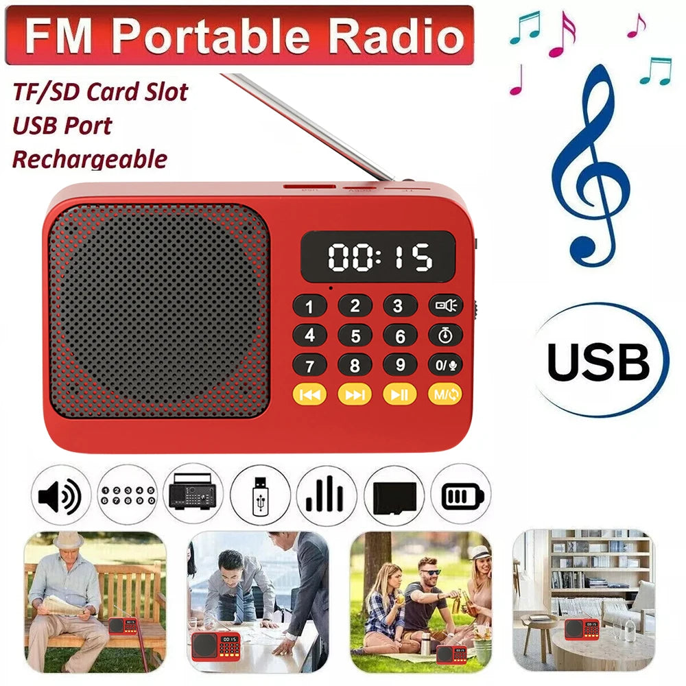 Bluetooth 5.0 FM Radio Portable Speaker with LED Light Support Recording TF Card USB Play Wireless Speaker Radio FM Receiver
